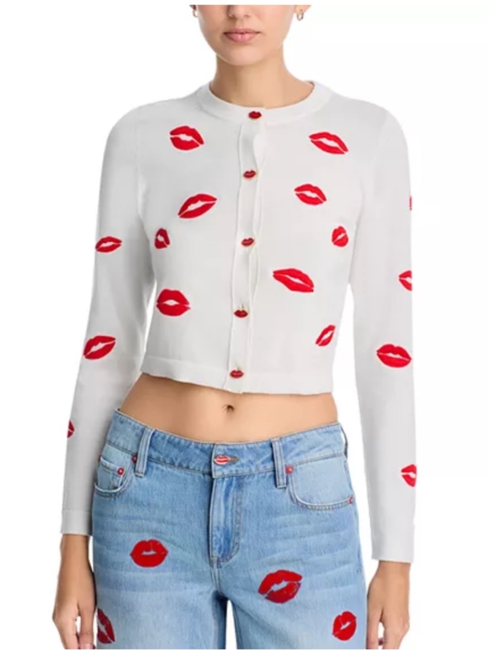 Alice and Olivia Daroda Lip Cardigan Sweater